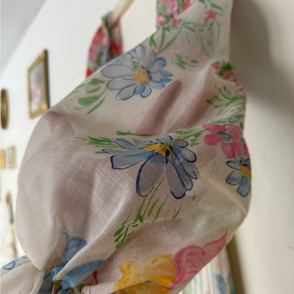 Vintage 1970s Pastel Floral Garden Maxi Dress Sheer Peasant Sleeve Womens Sz Lg - Picture 15 of 15